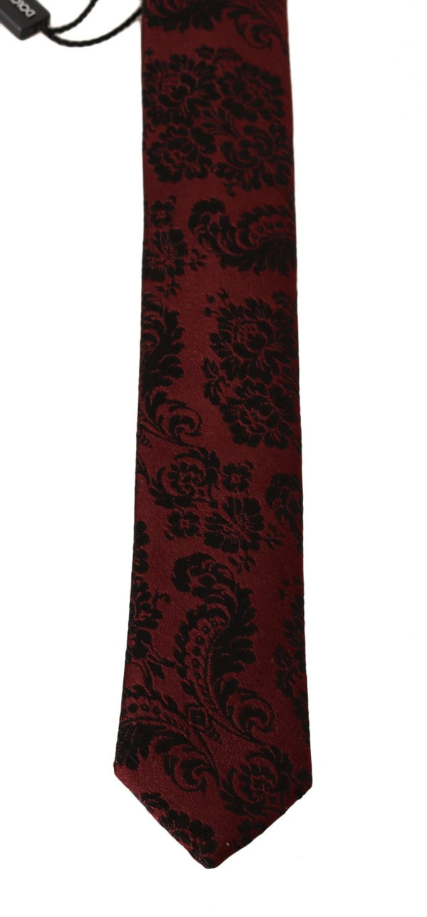 Bordeaux Silk Black Print Slim Tie
