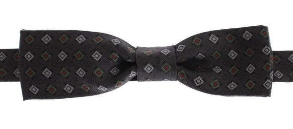 Gray Multicolor Silk Baroque Bow Tie