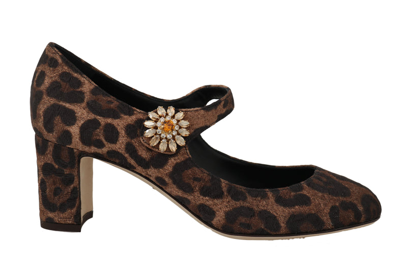 Brown Leopard Brocade Crystal Pumps