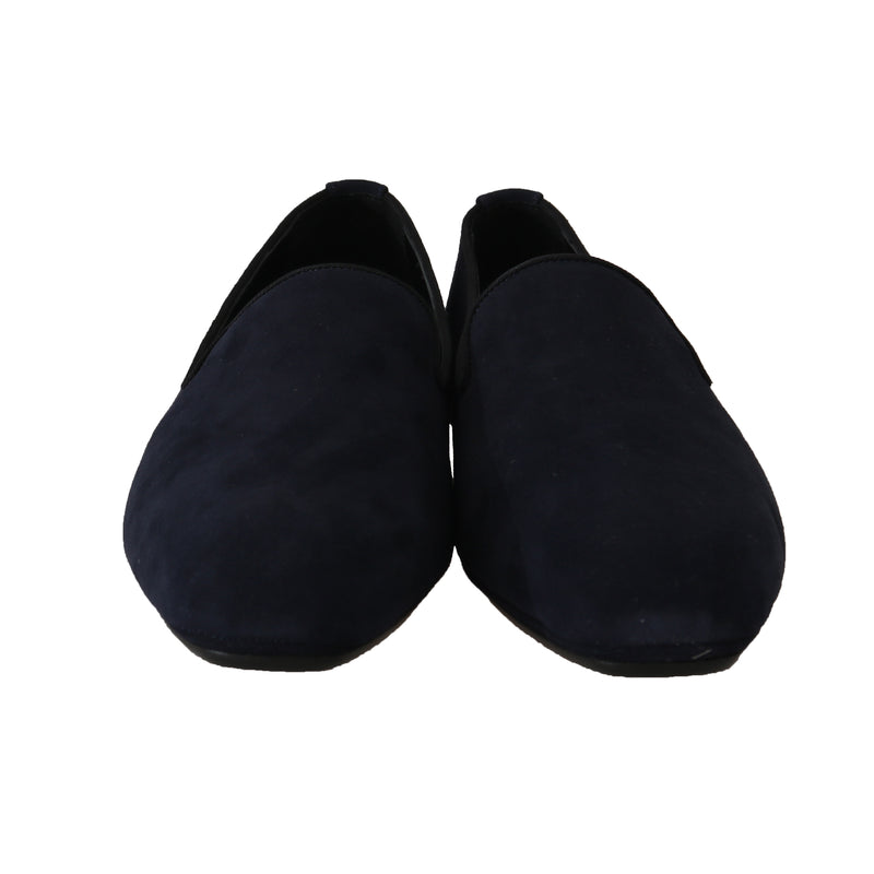 Navy Blue Suede Slides Flats Loafers