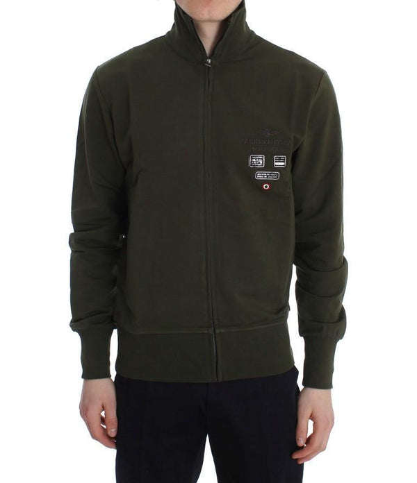 Green Cotton Stretch Full Zipper Sweater