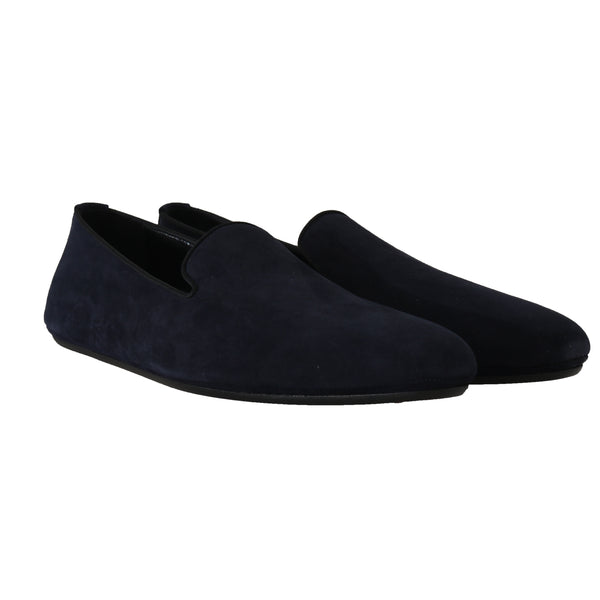 Navy Blue Suede Slides Flats Loafers