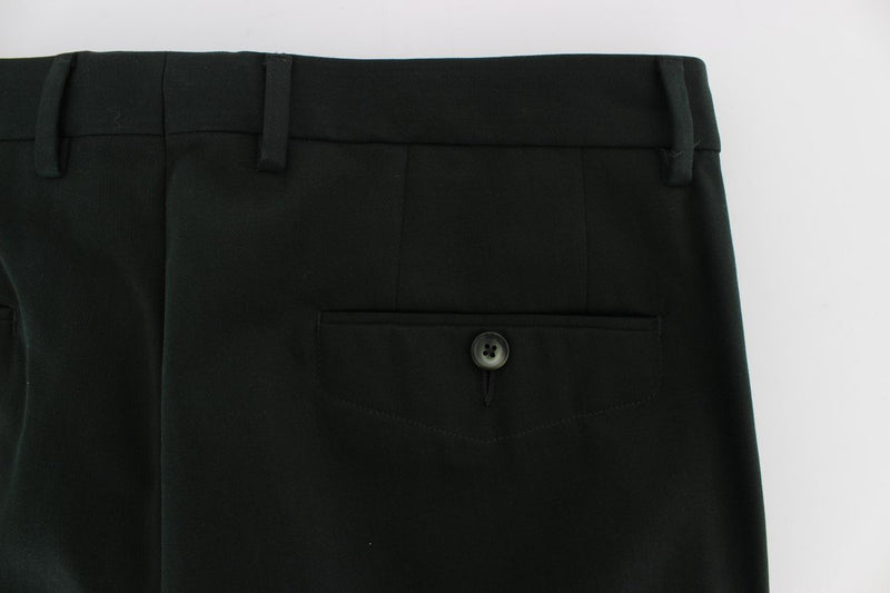 Green Cotton Slim Fit Casual Pants