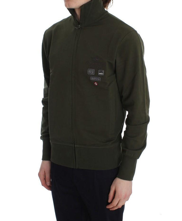 Green Cotton Stretch Full Zipper Sweater