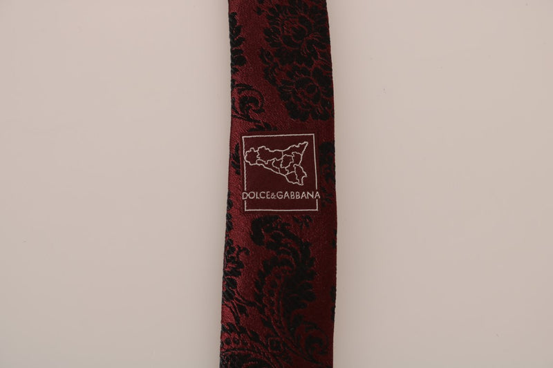 Bordeaux Silk Black Print Slim Tie