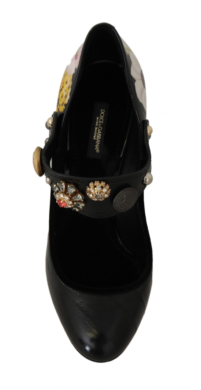 Black Leather Crystal Studs Mary Jane Shoes