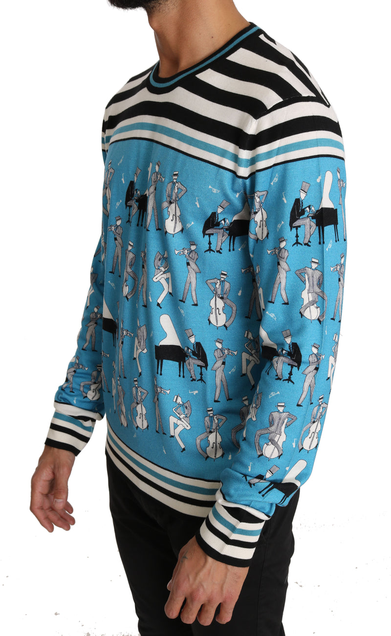 Blue Cashmere Silk Music Pullover Sweater