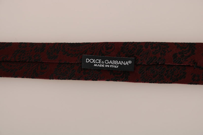 Bordeaux Silk Black Print Slim Tie