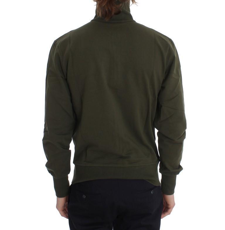 Green Cotton Stretch Full Zipper Sweater
