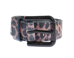 Leopard Leather Black Buckle Logo Belt