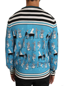 Blue Cashmere Silk Music Pullover Sweater