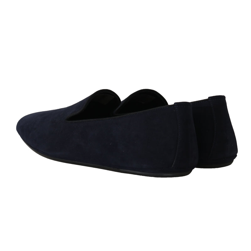Navy Blue Suede Slides Flats Loafers