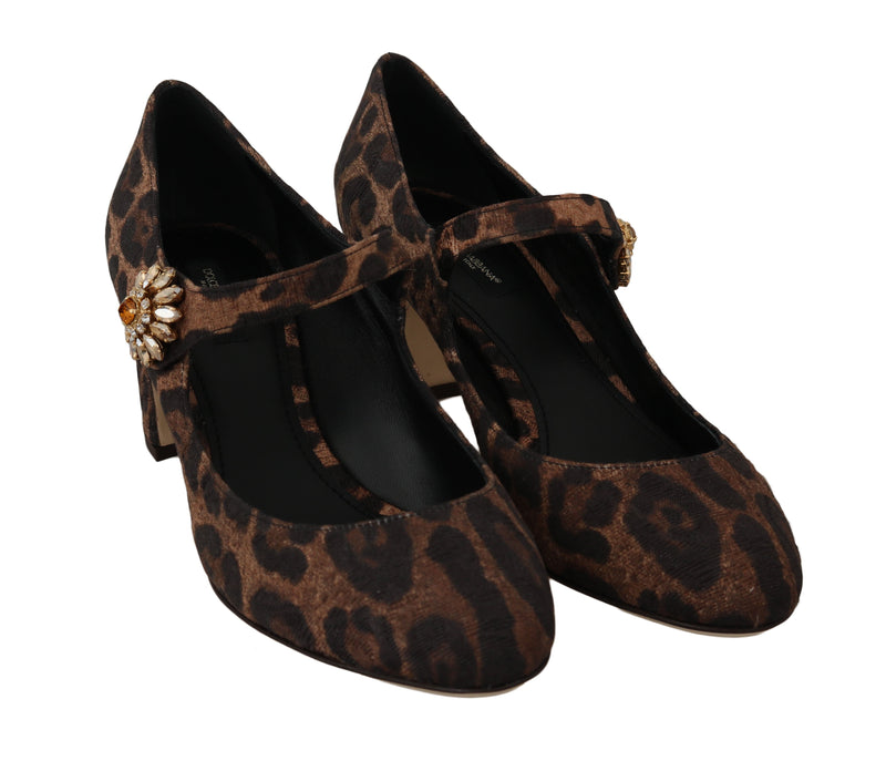 Brown Leopard Brocade Crystal Pumps