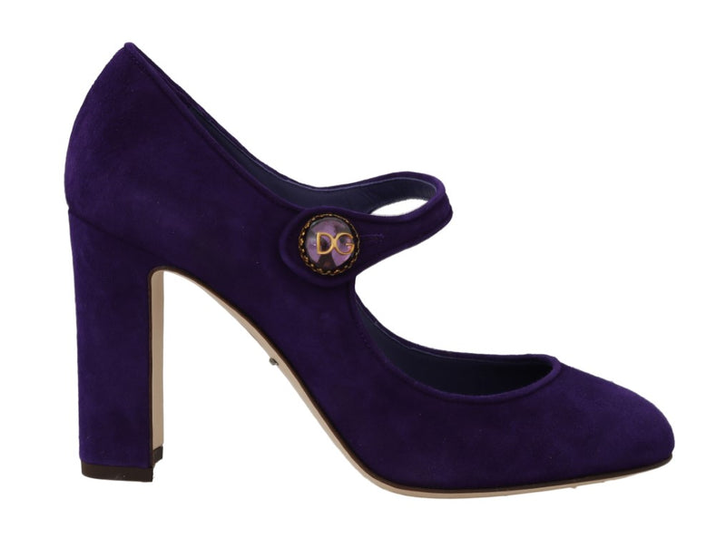 Purple Suede DG Logo Heels Mary Jane Shoes