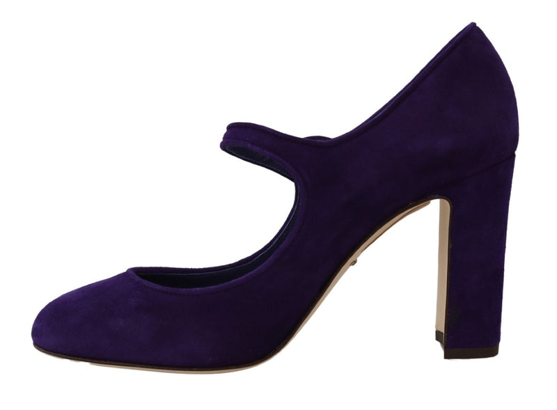 Purple Suede DG Logo Heels Mary Jane Shoes