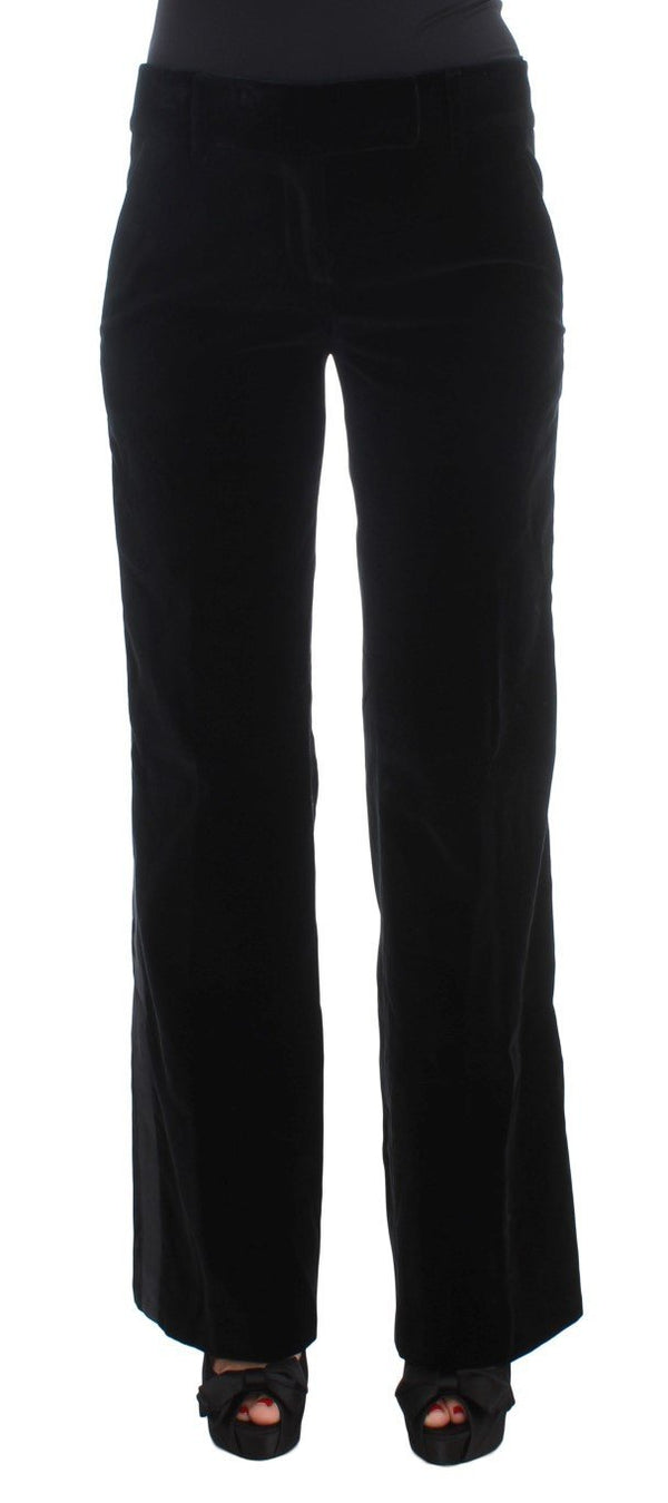 Black Striped Velvet Viscose Bootcut Pants