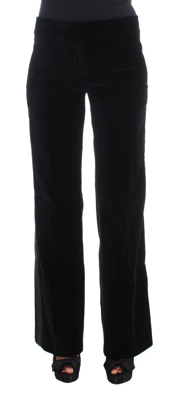 Black Striped Velvet Viscose Bootcut Pants