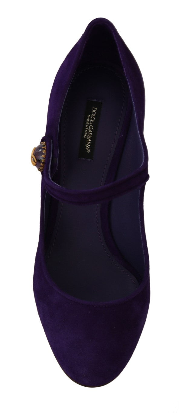Purple Suede DG Logo Heels Mary Jane Shoes