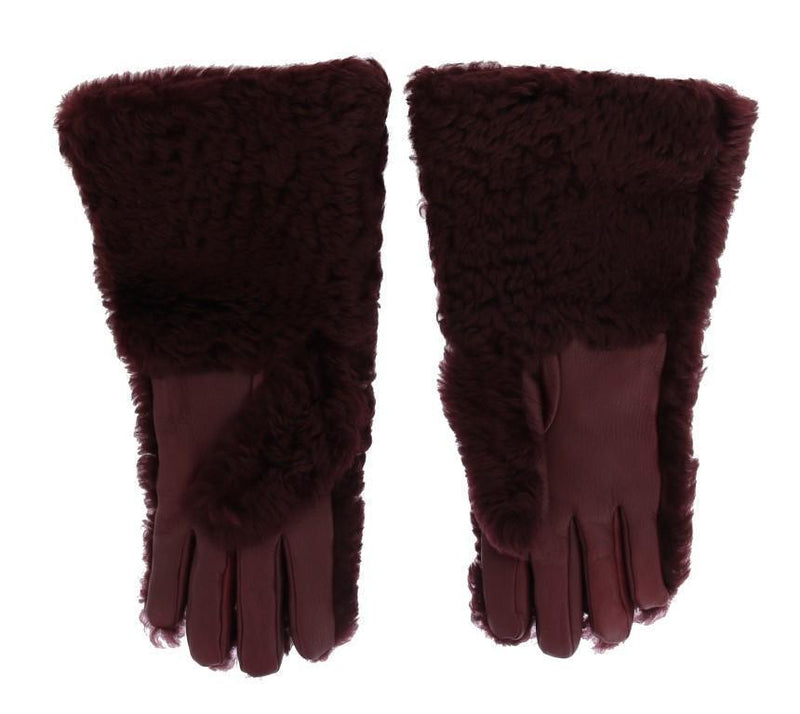 Bordeaux Leather Shearling Fur Gloves