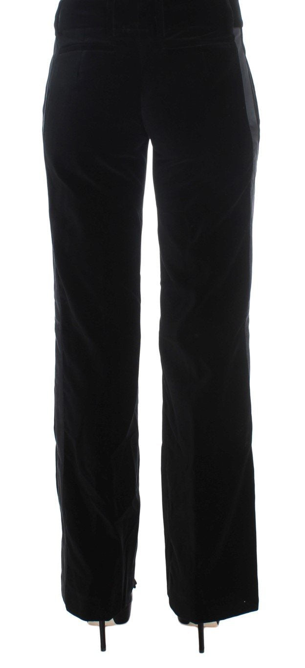 Black Striped Velvet Viscose Bootcut Pants