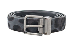 Gray Leopard Pattern Hair Calfskin Belt