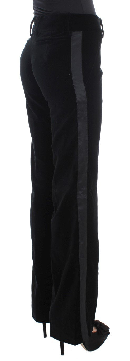 Black Striped Velvet Viscose Bootcut Pants