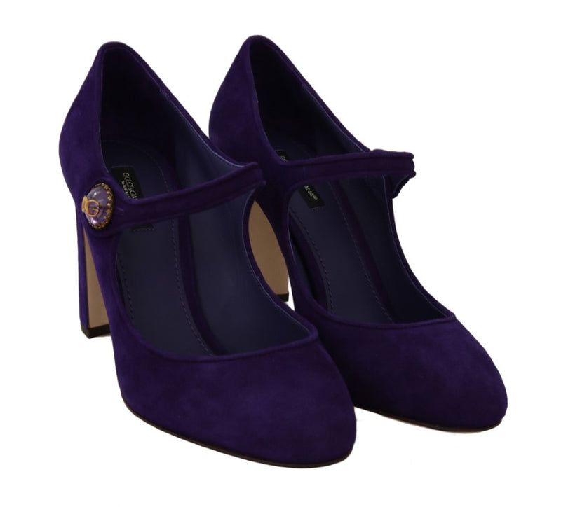 Purple Suede DG Logo Heels Mary Jane Shoes