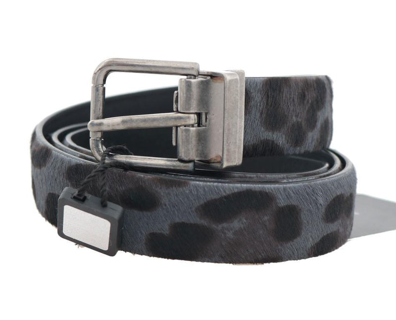 Gray Leopard Pattern Hair Calfskin Belt