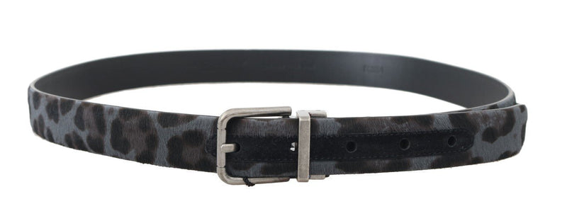 Gray Leopard Pattern Hair Calfskin Belt