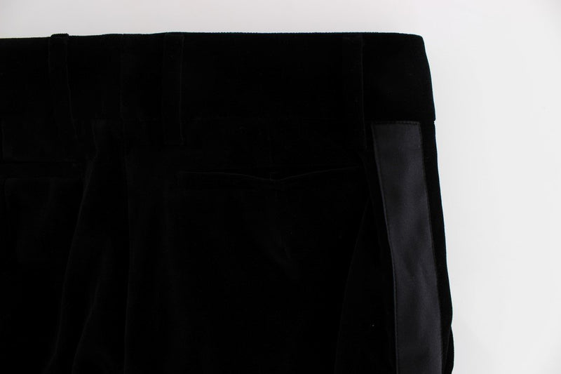 Black Striped Velvet Viscose Bootcut Pants