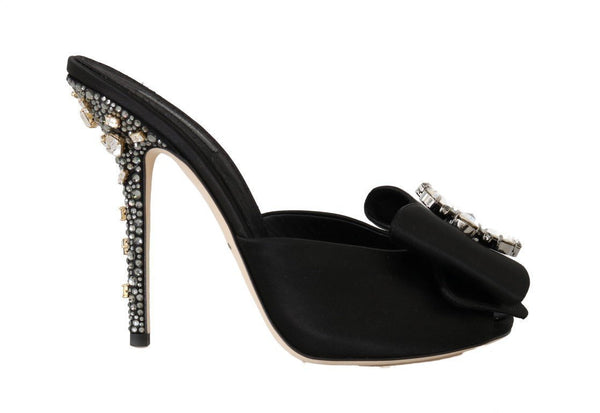 Black Silk Slides Crystals Sandals