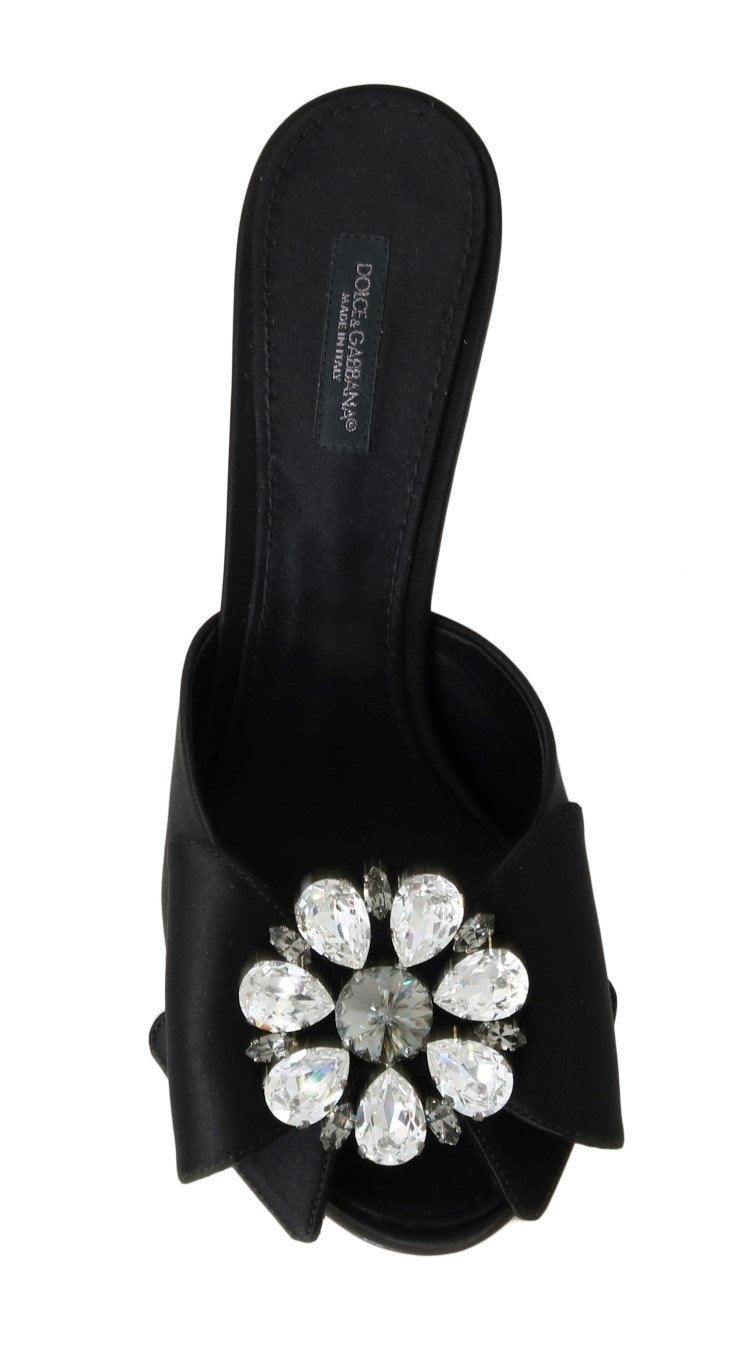 Black Silk Slides Crystals Sandals
