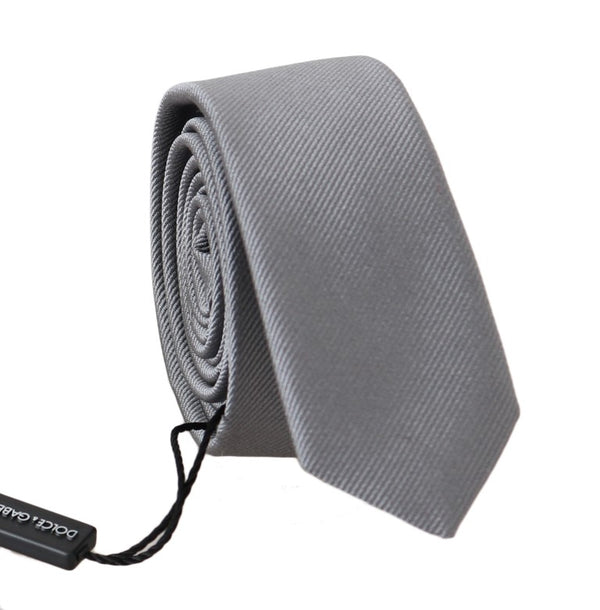 Gray Silk Patterned Slim Tie