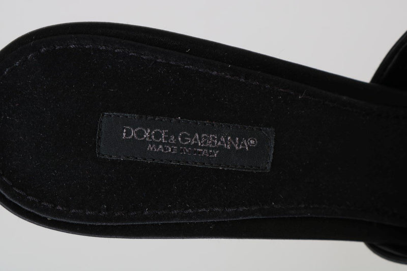 Black Silk Slides Crystals Sandals