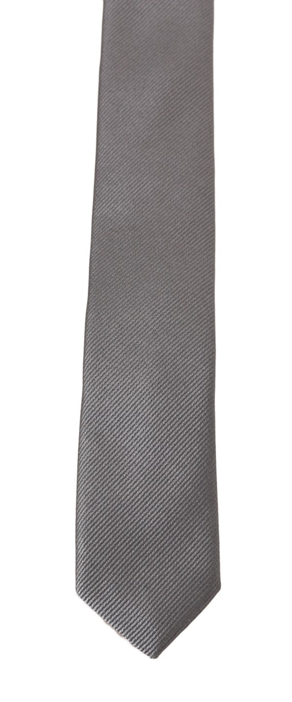 Gray Silk Patterned Slim Tie