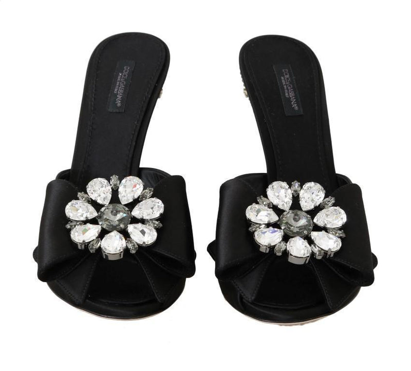Black Silk Slides Crystals Sandals