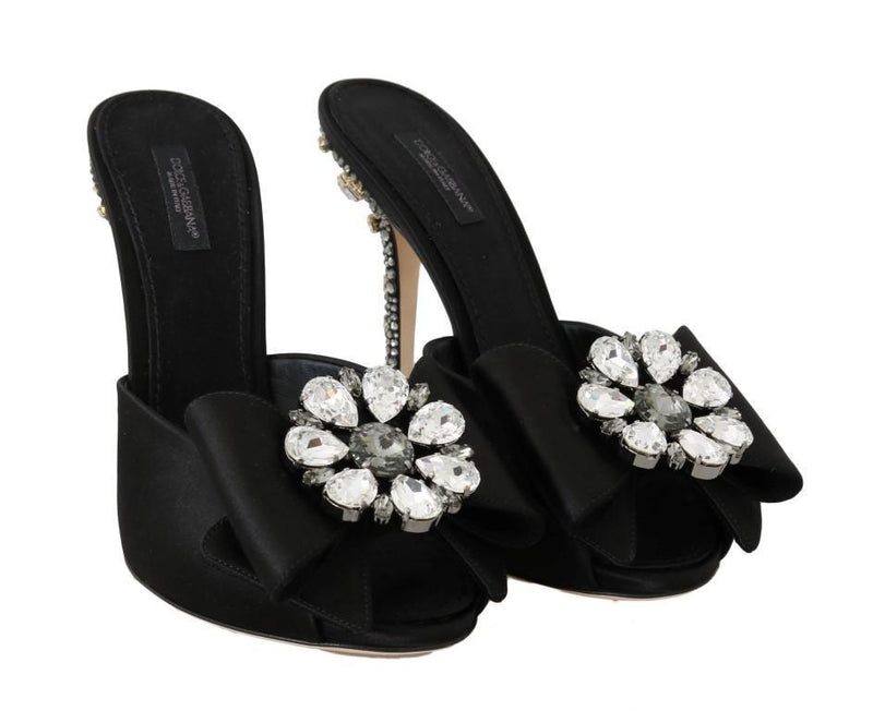 Black Silk Slides Crystals Sandals
