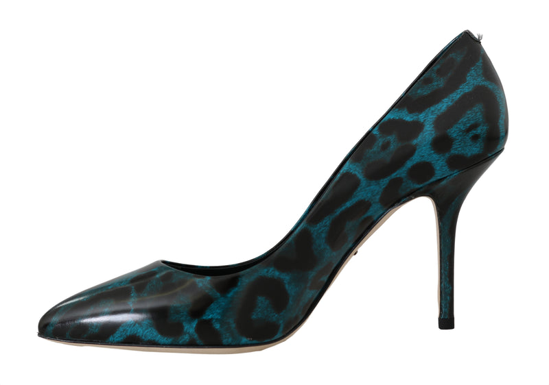 Blue Leopard Leather Pumps Heels