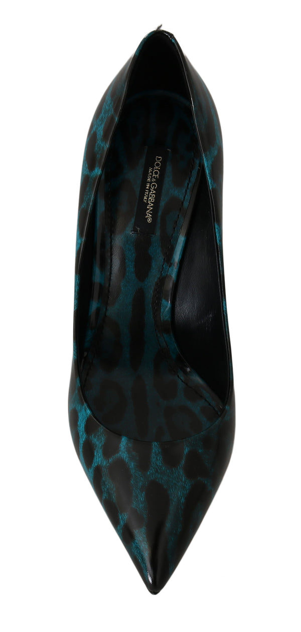 Blue Leopard Leather Pumps Heels