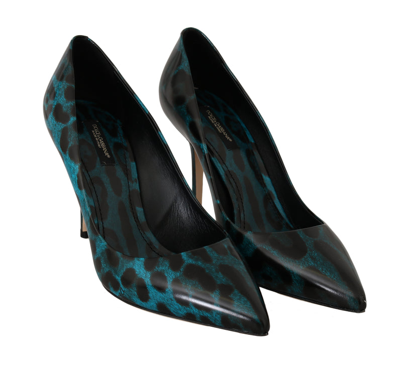 Blue Leopard Leather Pumps Heels