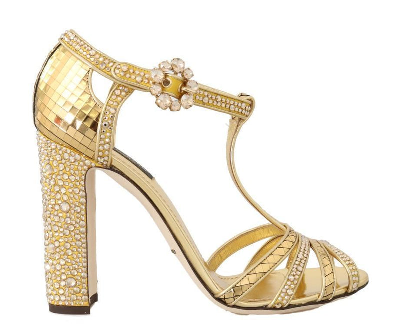 Gold Crystal T-strap Sandals