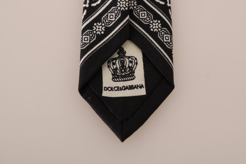 Black Silk White Cactus Print Tie