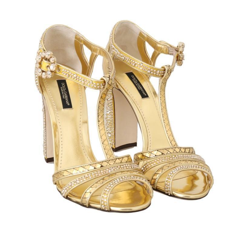 Gold Crystal T-strap Sandals