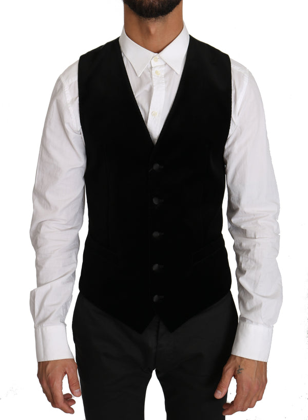 Black Solid Velvet Cotton Waistcoat Vest