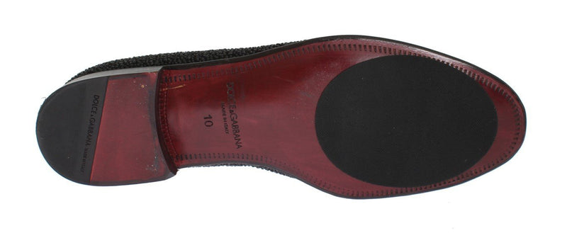 Black Suede Leather Crystal Loafers