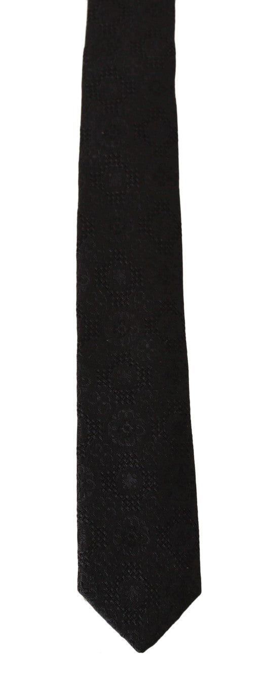 Black Silk Patterned Slim Tie