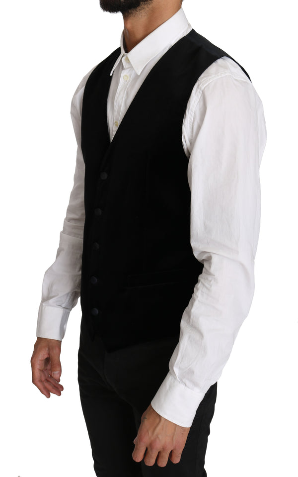 Black Solid Velvet Waistcoat Vest
