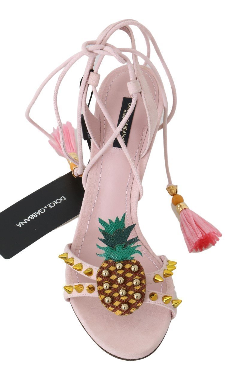 Pink Suede Pineapple Studded Tassel Shoes