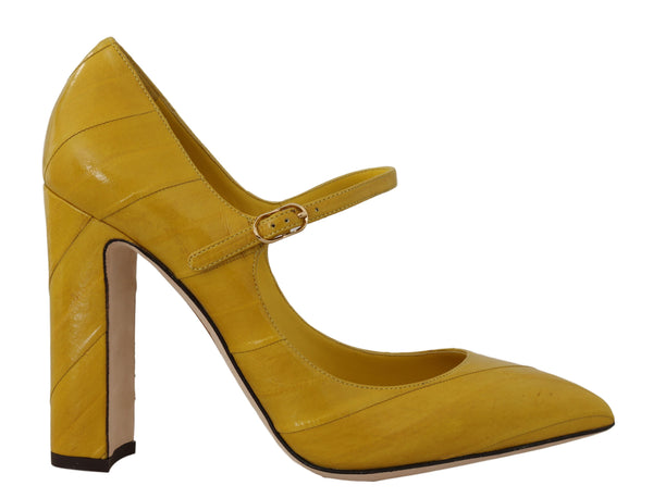 Yellow Eelskin Ankle Strap Pumps Heels