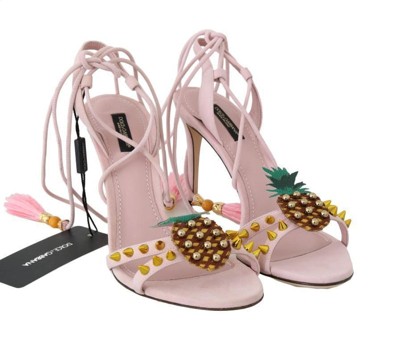 Pink Suede Pineapple Studded Tassel Shoes